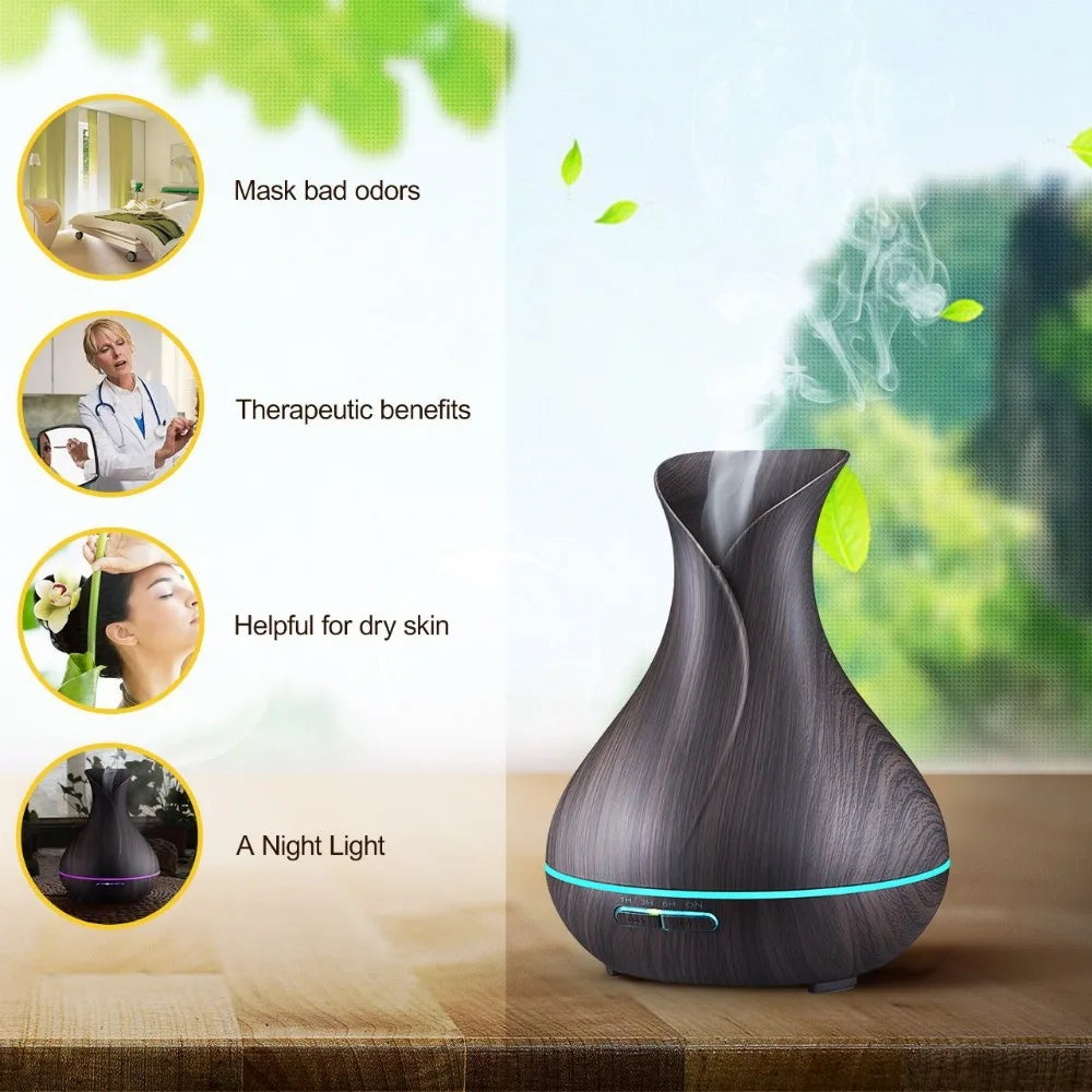 High Quality 500Ml Air Humidifier Aroma Essential Oils Diffuser Perfume Wood Grain Aromatherapy Remote Control for Home Bedroom