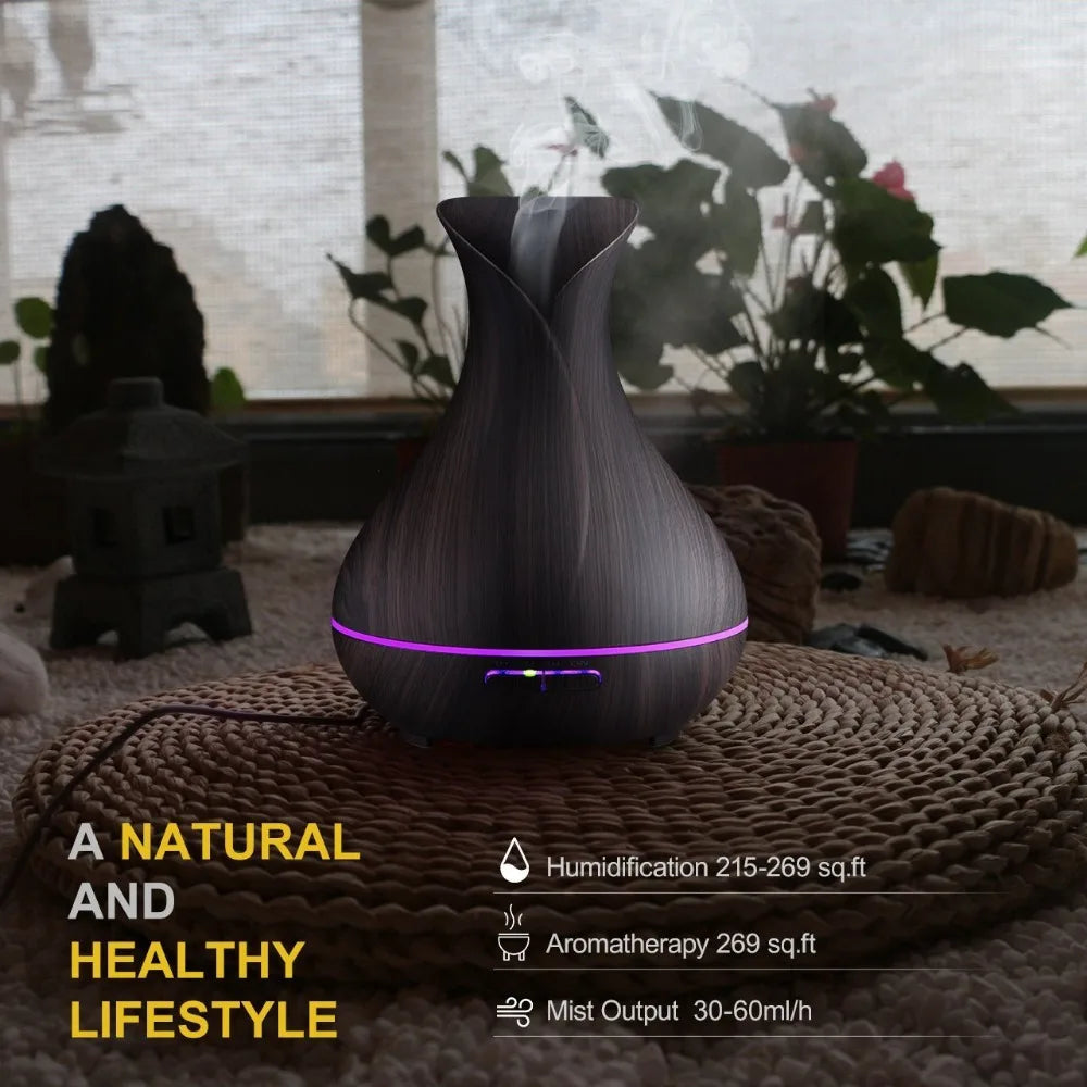 High Quality 500Ml Air Humidifier Aroma Essential Oils Diffuser Perfume Wood Grain Aromatherapy Remote Control for Home Bedroom