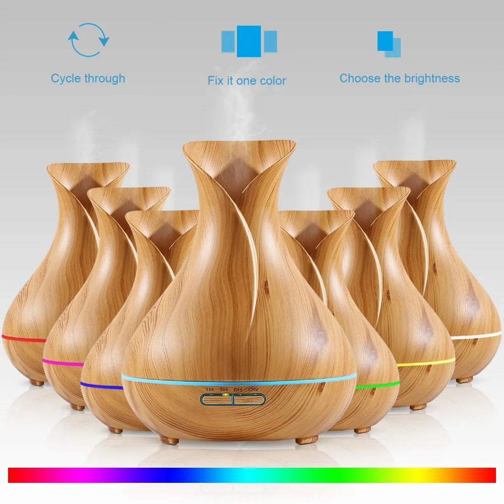High Quality 500Ml Air Humidifier Aroma Essential Oils Diffuser Perfume Wood Grain Aromatherapy Remote Control for Home Bedroom