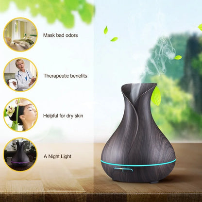 High Quality 500Ml Air Humidifier Aroma Essential Oils Diffuser Perfume Wood Grain Aromatherapy Remote Control for Home Bedroom