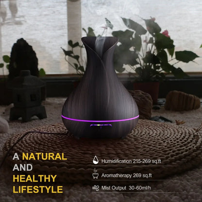 High Quality 500Ml Air Humidifier Aroma Essential Oils Diffuser Perfume Wood Grain Aromatherapy Remote Control for Home Bedroom